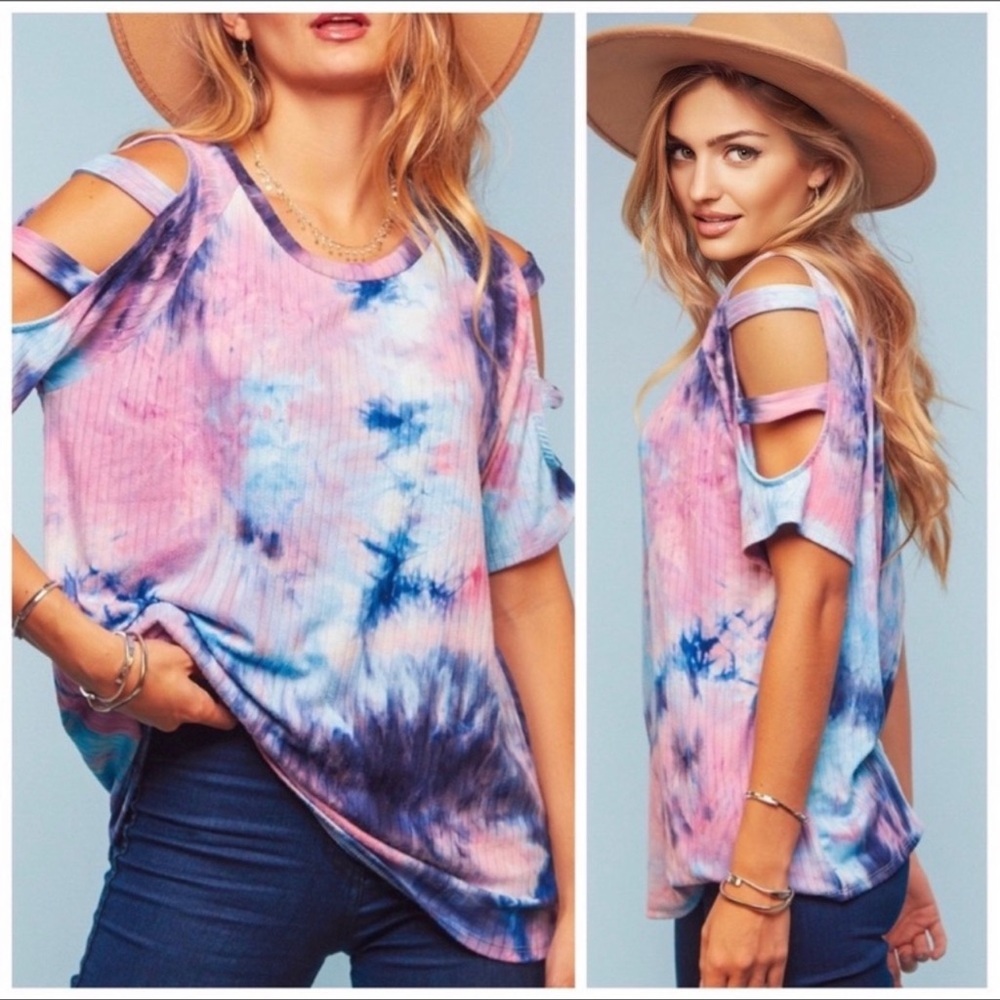 S,M,L | Ultra soft tie-dye cutout sleeve top
